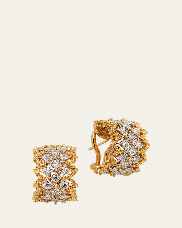 Rombi 18K Yellow Gold and White Gold Diamond Huggie Earrings